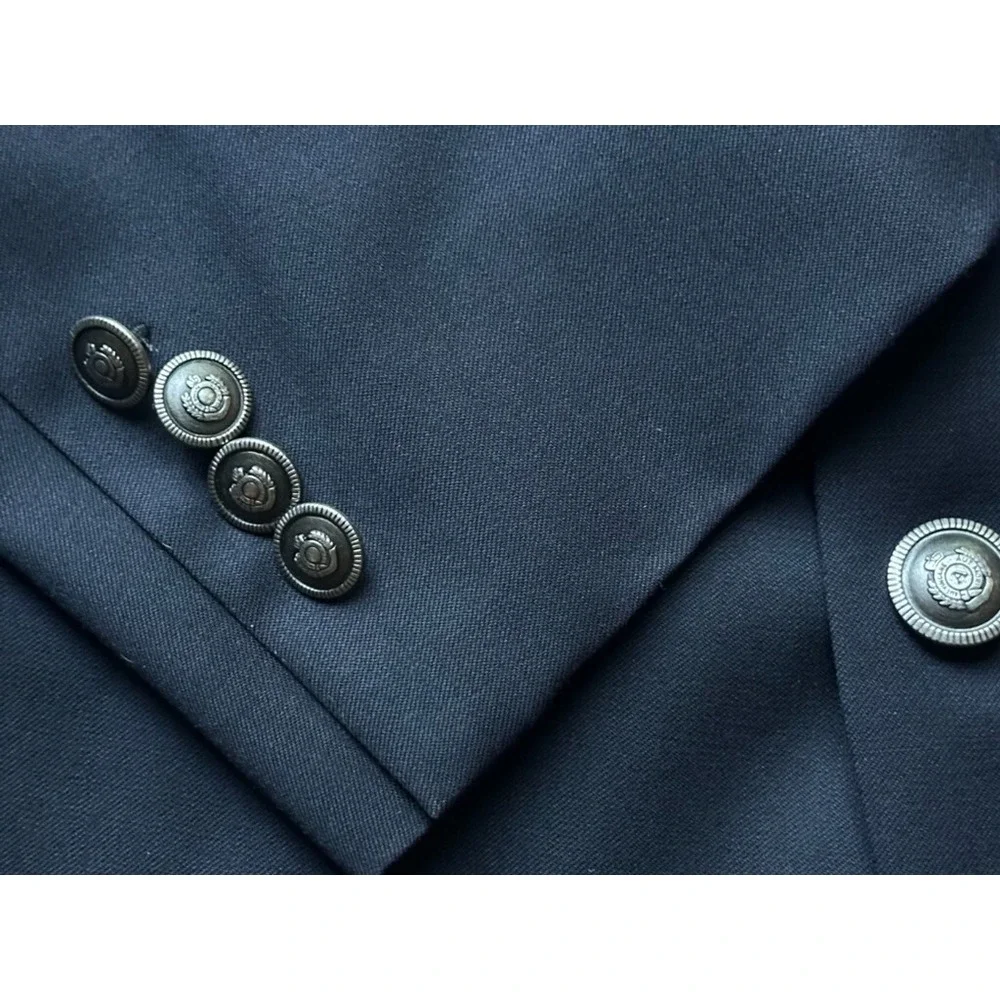 Patrick James Wool Classic Navy Sport Coat Blazer 45R‎ Buttons Aut Vincere Mori